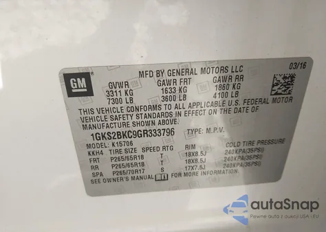 2016 GMC Yukon Slt из США, поврежденный, VIN 1GKS2BKC9GR333796